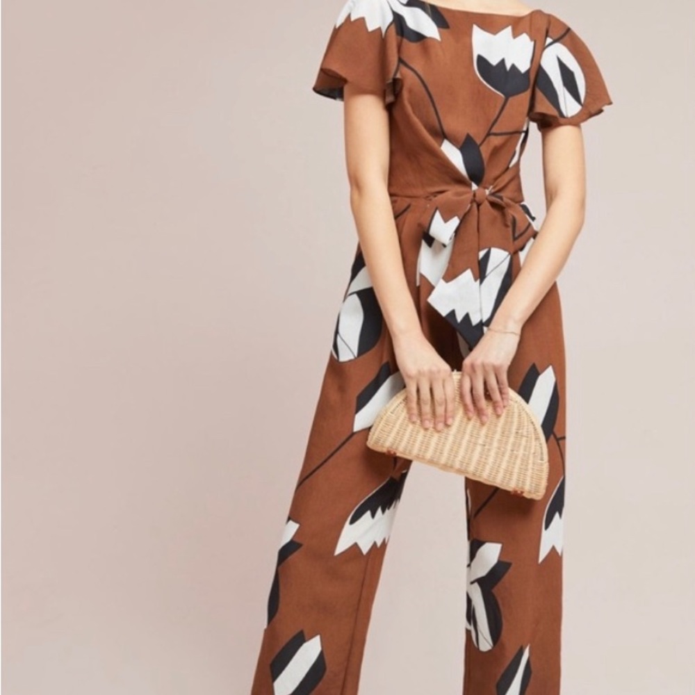 Anthropologie full length, patterned jumpsuit.
